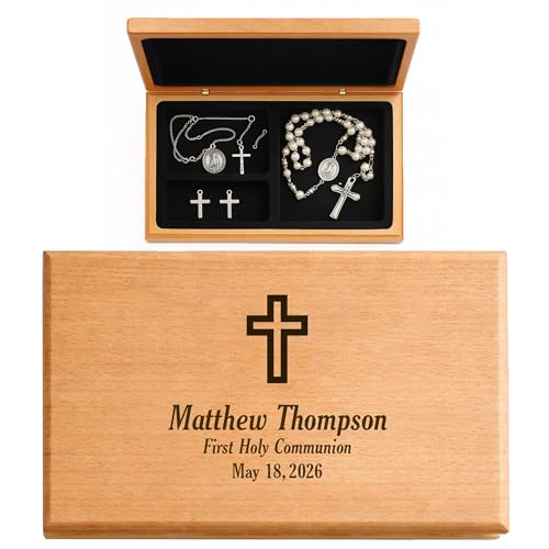 Personalized First Communion Cross Valet Box - Religious Keepsake Box