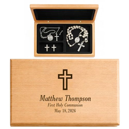 Personalized First Communion Cross Valet Box - Religious Keepsake Box