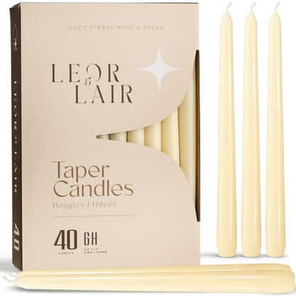 Leor & Lair Ivory Taper Candles 40 Pack, 10 Inch Unscented Candlesticks - color: Ivory