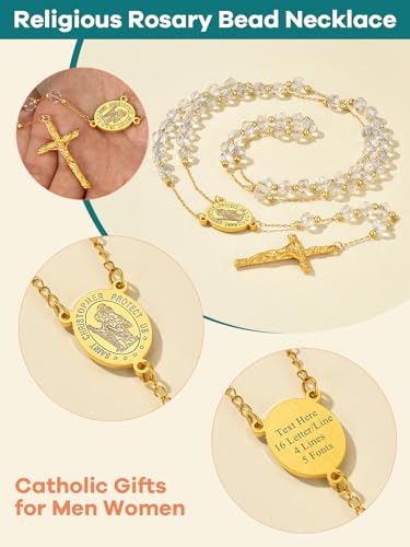 Supcare Rosary for Men Women Catholic Necklace Rosary Beads Customized - color: E04-Christopher White