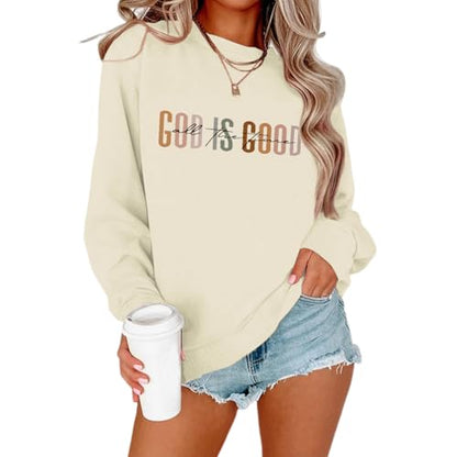 KIEKIECOO God is Good Sweatshirts for Women Christian Faith Sweatshirt Bible Verse Religious Long Sleeve Shirts Pullover - color: Apricot, size: Medium