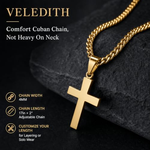 925 Sterling Silver Cross Necklaces for Mens Women CZ Beveled Edge - color: Beveled edge gold cross