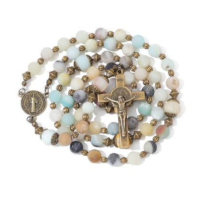 KOMI Catholic Gemstone Rosary Beads for Women - Holy Prayer Beads Necklace With Crucifix Cross