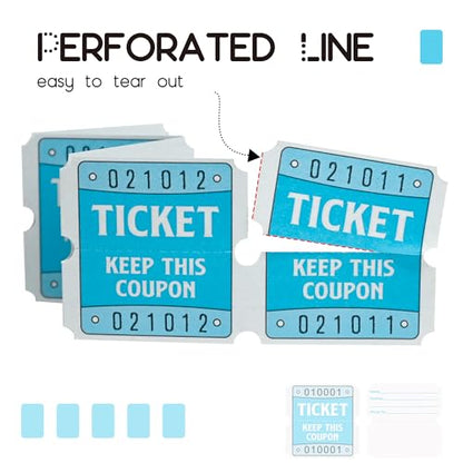 DGBDPACK 500 Pcs 50/50 Double Raffle Tickets, Blue - color: Blue