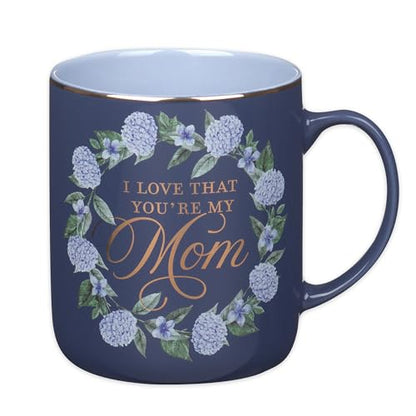 Christian Art Gifts Large Ceramic Coffee Scripture Mug for Mothers - color: Purple & Blue Floral/Love That You're My Mom