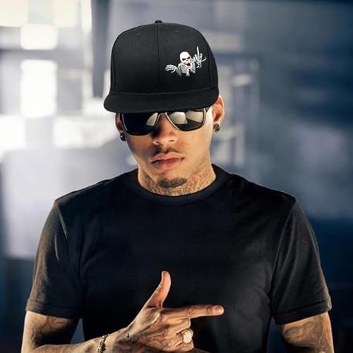 Skull Flat Bill Hats for Men Women Adjustable Dad Trucker Hat Skeleton Snap Backpack Hats for Hip-hop Running Cycling - color: Skeleton Minddle