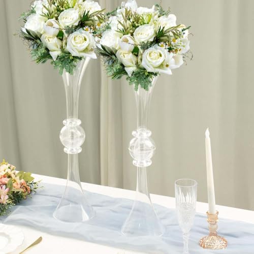 Efavormart 2 Pack | 21" Clear Crystal Embellishment Trumpet Table Centerpiece, Reversible Plastic Flower Vase - color: Clear, size: 21"