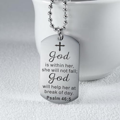 Christian Scripture Religious Dog Tag Necklace,Catholic Bible Verse Baptism Confirmation Sacrament Gifts - style: Psalm 46:5