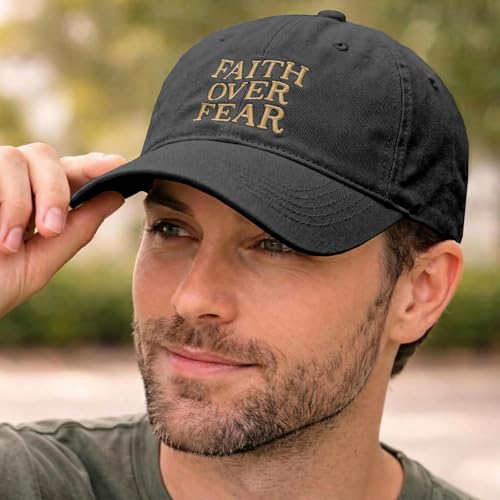 Faith Over Fear Hat for Men Women Embroidered Adjustable Cotton Christian Jesus Religious Faith Baseball Cap - color: Black