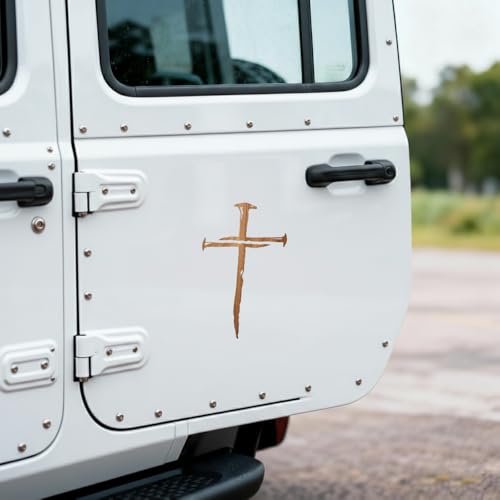 Cross of Nails Sticker - Vinyl Christian Sign Decal, Pack of 2, 6'' (Wood Grain) - color: Wood Grain