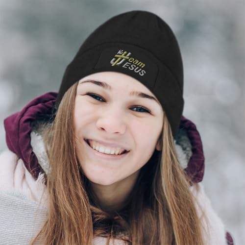 Patch Beanie Team Jesus with Cross Christian Christ Skull Cap Hats for Men & Women Winter One Size - color: Black Design Only