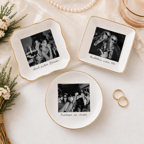 Personalized Photo Ring Dish for Best Friend, Custom Jewelry Dish with Picture & Names, Bestie Gifts for Women, BFF Soul Sister Friendship Keepsake, Birthday Christmas Wedding - color: Photo Ring Dish