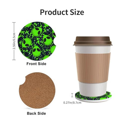 Alien Glaxy Sky Car Cup Holder Coasters 2 Pack 2.63" for Women - color: Green