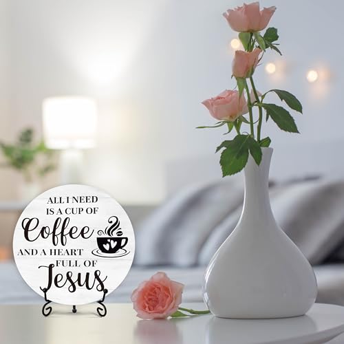 Coffee Bar Sign, Round Wood Plaque, 6 Inches, Black, Rustic, Religious, Tabletop, Wood - color: White