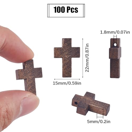 SUNNYCLUE 100Pcs Wood Cross Charms Wooden Cross Beads Mini Small Pocket Crosses Natural Wood Rosary Crucifix Easter Holiday Charms for Jewelry Making Charms DIY Necklace Bracelets Craft Supplies - color: 100Pcs Coconut Brown 22x15mm