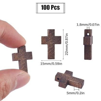 SUNNYCLUE 100Pcs Wood Cross Charms Wooden Cross Beads Mini Small Pocket Crosses Natural Wood Rosary Crucifix Easter Holiday Charms for Jewelry Making Charms DIY Necklace Bracelets Craft Supplies - color: 100Pcs Coconut Brown 22x15mm