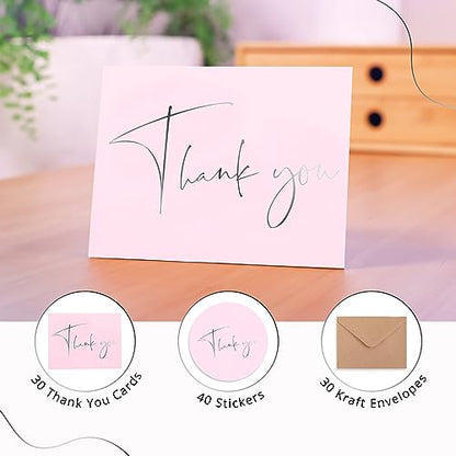 GardenCity Thank You Cards - 30 Pack (Blush Pink) - color: Blush Pink / Silver Foil
