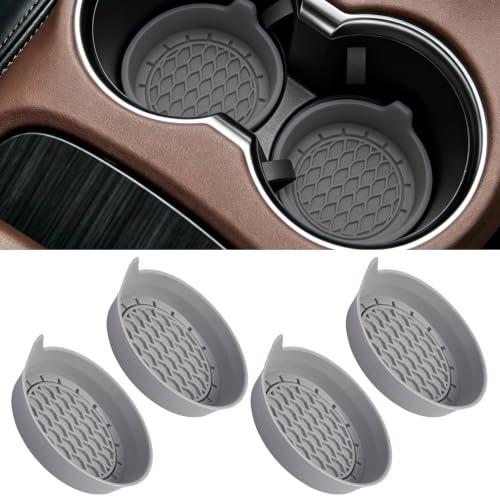 4PCS Car Cup Holder Coaster, Silicone Non-Slip Vehicle Cup Holder Insert Pads, Automotive Interior Insulation Drink Cup Mats Decor Accessories, Universal for SUV, Sedan, Truck (Gray) - color: Gray