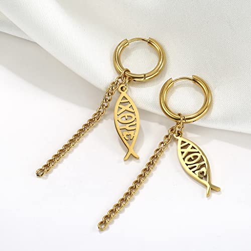 Earrings For Women Jesus Fish Faith Symbol Earrings Stainless Steel Chic Arc Fish Hook Earrings Christian Jewelry - color: gold 1