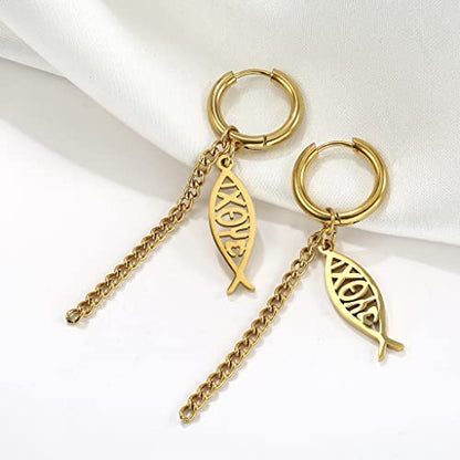 Earrings For Women Jesus Fish Faith Symbol Earrings Stainless Steel Chic Arc Fish Hook Earrings Christian Jewelry - color: gold 1