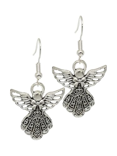Guardian Angel Antique Silver Charm Earrings for Women