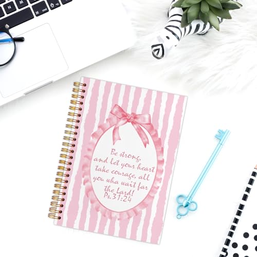 Pink Coquette Bow Christian Journal Notebook for Work Study, Prayer Journal for Women Girls, Preppy Bible Verse Scripture Ps.31:24 Spiral Notebook Office Supplies Gifts, 5.5x8.3 Inch - color: Pink Bible