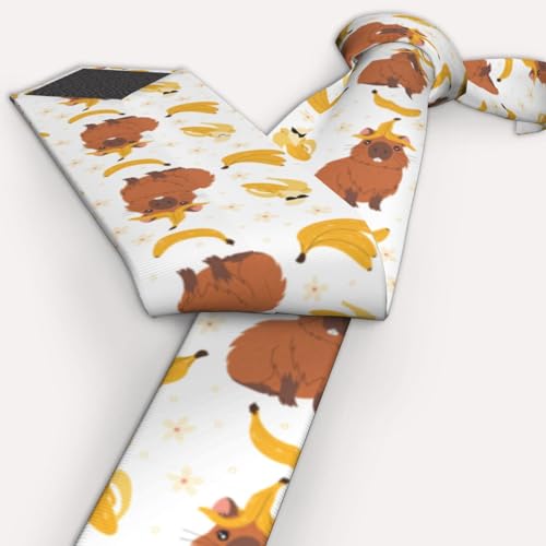 Men's Neckties, Novelty Printed Skinny Tie for Work Casual Party - color: Capybara Banana