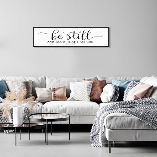 Be Still And Know That I Am God: Christian Bible Verse Wall Art Framed Scripture Sign Farmhouse Entryway Wall Hanging Plaque Religious Decor For Living Room Bedroom 12"X40" - color: Be Still And Know That I Am God, size: 12"x40"