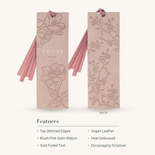 Christian Art Gifts Pink Floral Faux Leather Bookmark: Trust in the Lord