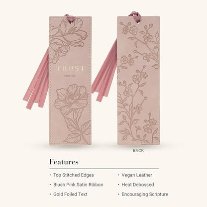 Christian Art Gifts Pink Floral Faux Leather Bookmark: Trust in the Lord