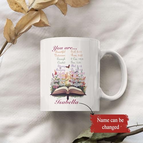 Personalized Name Christian Cup, Customized Mug With Bible Verse Design, Christian Coffee Cup For Women, Custom Christian Bible Accent Mug 11Oz Or 15Oz, Gifts For Jesus Lovers - color: TRI-1223-1145-YOUR ARE MUG