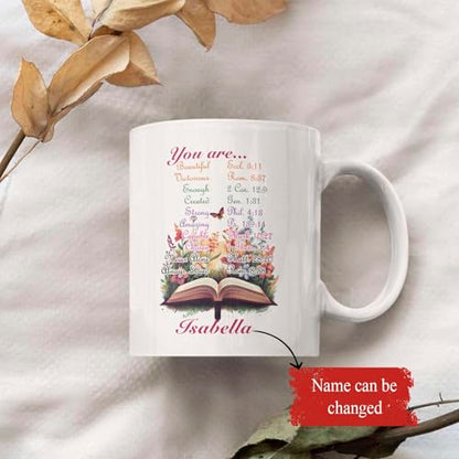 Personalized Name Christian Cup, Customized Mug With Bible Verse Design, Christian Coffee Cup For Women, Custom Christian Bible Accent Mug 11Oz Or 15Oz, Gifts For Jesus Lovers - color: TRI-1223-1145-YOUR ARE MUG
