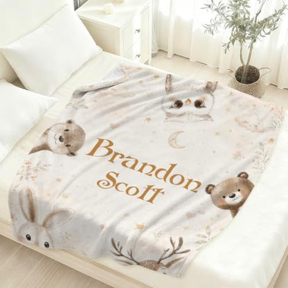 Personalized Baby Blanket with Name, Woodland Animals Nursery Blanket - color: Baby Blanket #10