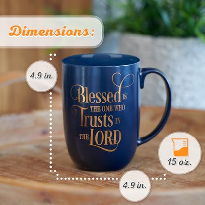 Christian Art Gifts Ceramic Large Coffee Mug for Men & Women: Jeremiah 17:7 - color: Blue