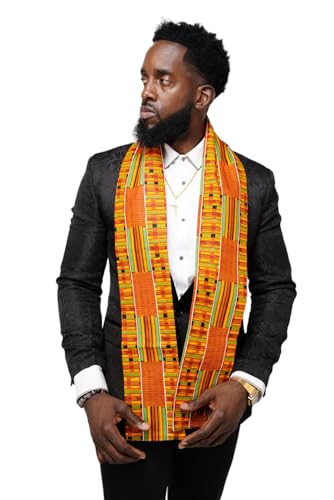Dupsie's Kente African Print Stole – Made in Africa Black History Month Sash for Church, Choir, School & Cultural Events - color: Orange