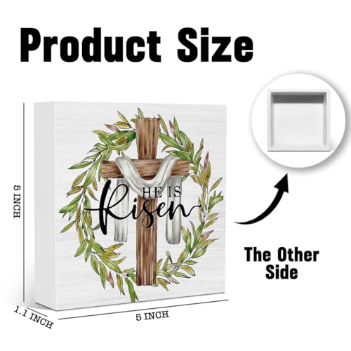 He is Risen Christian Easter Decor Easter Sign Religious Jesus Cross Wood Decor for Office Home Farmhouse Kitchen Bedroom Desk Table Decorations 5 X 5 Inches - color: Risen2