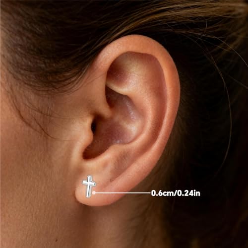 Silver Small Cross Earrings for Women