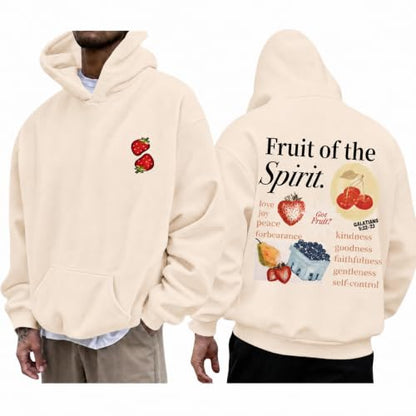 Christian Hoodies for Men Fruit of The Spirit Hoodie Jesus Religious Faith Bible Verse Sweatshirt Graphic Pullover - color: Apricot, size: Small