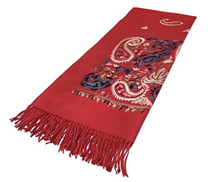 Urban CoCo Embroidered Scarf for Women, Tassel Shawl, Soft Lightweight Wrap - color: #5-red