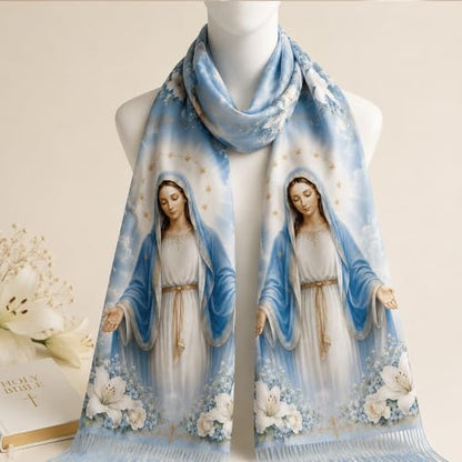 The Virgin Mary Bible Verse Shawls for Women, Catholic Christian Blanket Scarf Gifts or Mom Teacher Christmas - color: Light Blue