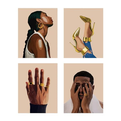 Living Room Wall Decor African American Wall Art Set of 4 - color: Unframed 8"x10" Black Couple Wall Art Set of 4