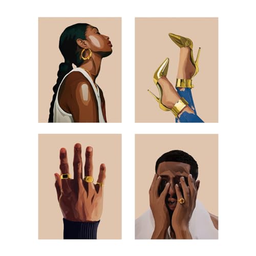 Living Room Wall Decor African American Wall Art Set of 4 - color: Unframed 8"x10" Black Couple Wall Art Set of 4