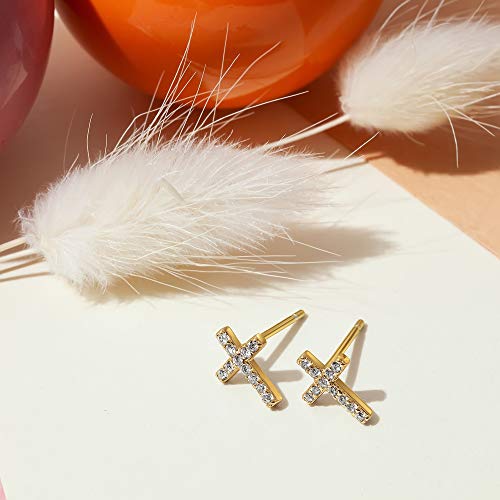 PAVOI 14K Gold Plated 925 Sterling Silver Posts Cross Earrings for Women | Small Religious Faith Cubic Zirconia Cross Studs Huggies Earrings - style: CZ Stud