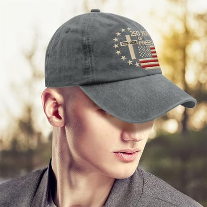 US 250th Anniversary Hat, Patriotic Embroidered Cap, 1776-2026 Freedom Celebration, 250 Years American History Gift Patriots - color: Us 250 Years Freedoms 1776-2026 250th Birthdaypigment Gray1