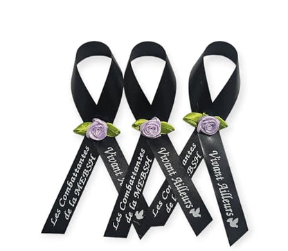 Personalized Memorial Service Funeral Ribbon Pins 20 Cross Religious Celebration of Life Custom Made Awareness Remembrance Anniversary Death Cross Sympathy Name Angel - color: Black