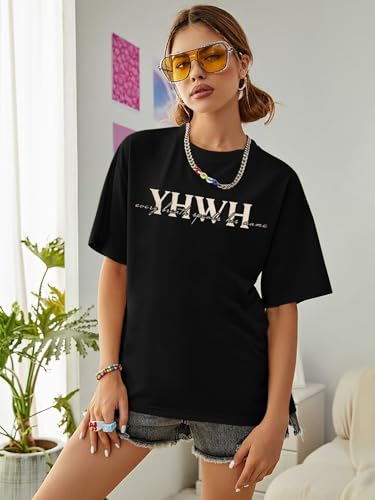 DUTUT Christian Shirts for Women Oversized Jesus Shirt Religious Faith Graphic Tops Short Sleeve Casual Crewneck Tee - color: Black-2, size: Large