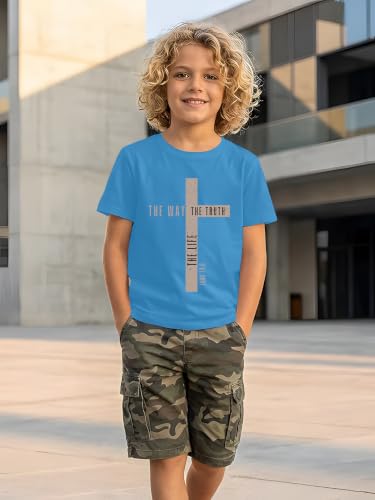 Christian Shirts for Boys Jesus Cross Casual Tops - color: Blue, size: 7-8 Years