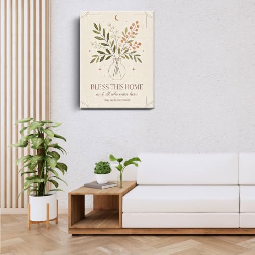 BEASTZHENG Bless This Home Floral Canvas Wall Art Farmhouse Room Accent - color: Bless this home