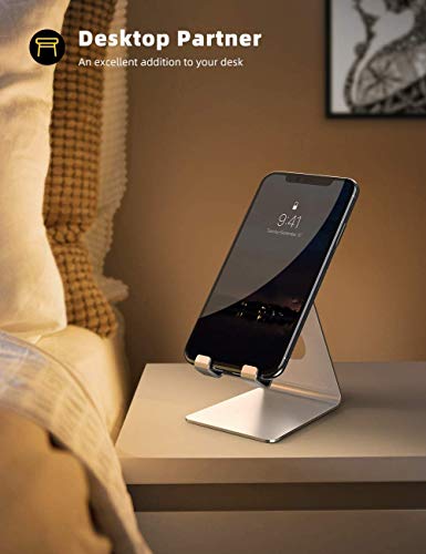 Lamicall Cell Phone Stand, Desk Phone Holder Cradle, Compatible with Phone 12 Mini 11 Pro Xs Max XR X 8 7 6 Plus SE, All Smartphones Charging Dock, Office Desktop Accessories - Silver - color: Sliver