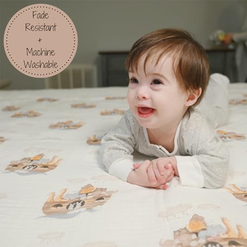 LollyBanks Muslin Swaddle Blanket, 47 x 47 in, Newborn Receiving Blanket - color: Noah's Ark